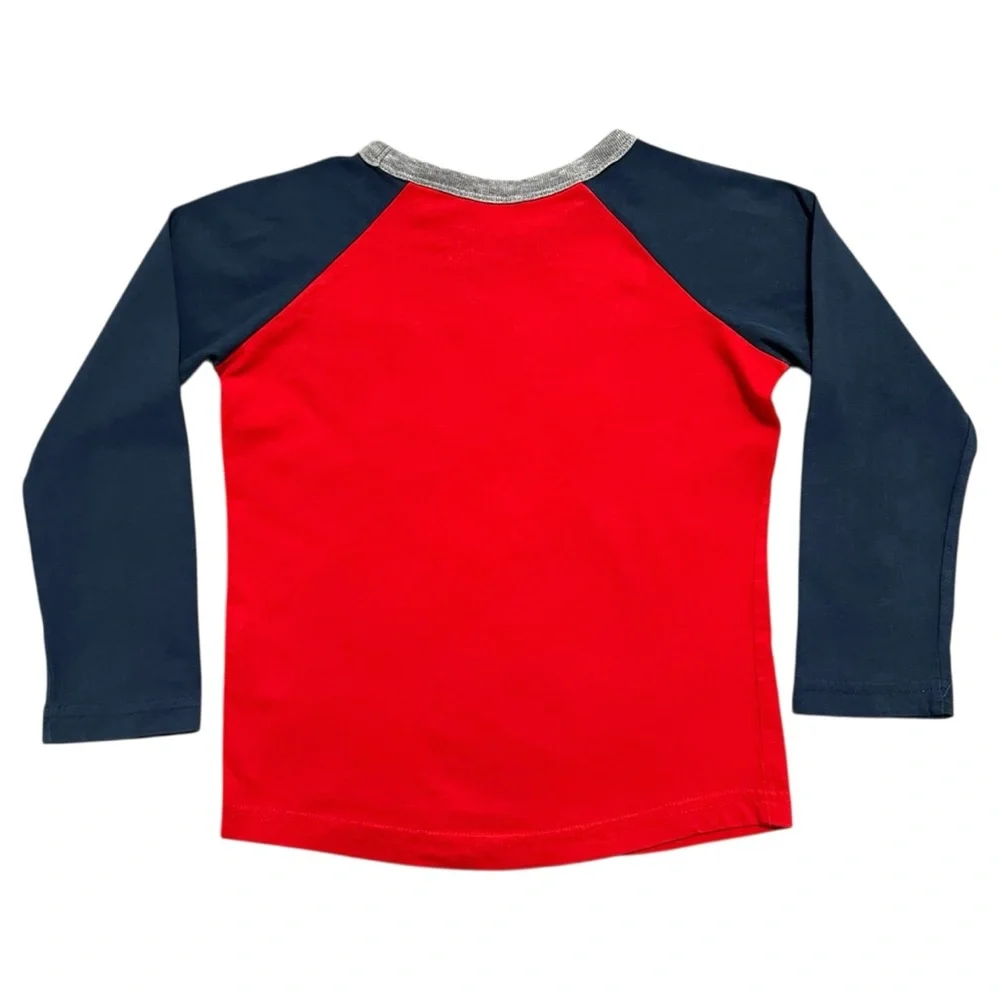 Mini Boden 2-3Y Red & Navy Rocket Ship Space Raglan Tee Shirt